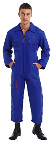 MSemis Herren Arbeitsoverall Mechanisch Overall mit vielen Taschen Maleroverall Kurzarm Langarm/Jumpsuit Arbeitskleidung für Handwerker Königsblau S