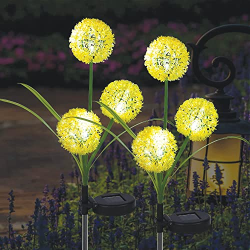 CUQOO Dandelion Solar Trio Stake Lights - Warm White 36 LED with 2 Display Modes, Waterproof Outdoor Garden Lights for Pathway Lighting