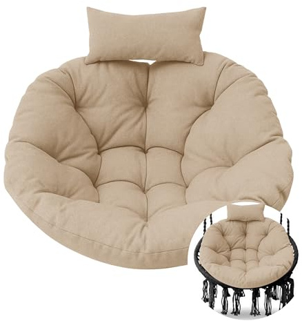 Hängesessel Kissen Polster Auflage für Hängeschaukel – Runde gesteppte Sitzauflage für Hängekorb mit Rückenkissen, Gartenstuhl Kissen, Sitzkissen Indoor & Outdoor, Dekokissen für Hängekorb (beige)
