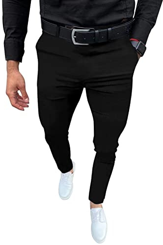 Percle Dress Pants for Men Business Casual Slacks Stretch Slim Fit Suit Pants Black
