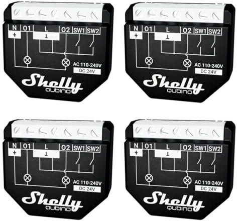 Shelly Qubino Wave 2PM | 4er Pack | Z-wave Smart-Schalter-Relais, 2 Kanal 16 A mit Strommessung | Hausautomation | Z-Wave Gateway | Geringer Stromverbrauch | Repeater Erweitertes Netz