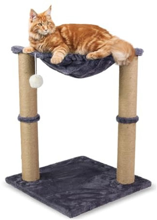 Mobiclinic® Pets, Rascador para Gatos, Milo, Diseño 2 en 1, Hamaca y, 40 x 50 cm, Resistente, Fácil de Limpiar, Cama, Portátil Ligero, Soporte 10 kg, Bola Jugar, Gris