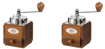 Zassenhaus Kaffeemühle Montevideo | Manuelle Kaffeemaschine mit Mahlwerk aus robustem Spezialstahl | Mahlgrad grob/fein einstellbar | Gehäuse aus Nußbaum- und Birnenholz | Braun (Packung mit 2)