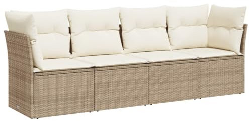 vidaXL Garten Sofa Garnitur 4-TLG., Gartenmöbel Set mit Kissen Stauraum, Sitzgruppe für Garten Terrasse, Modular Gartensofa Lounge, Beige Poly Rattan
