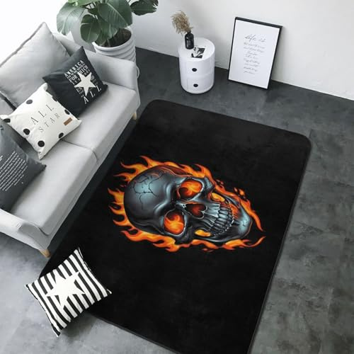 Alfombras de área para decoración de sala de estar, alfombra lavable de calavera de metal suave de 5 x 7 pulgadas para dormitorio, alfombra interior para dormitorio, sala de estar, 80 x 58 pulgadas