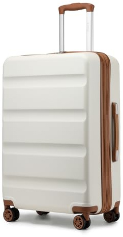 Kono 24 Moyenne Valise en Soute | Expansion Légère Bagages à Coque Rigide avec Serrures TSA et 4 Roues Spinner Doubles | Idéal pour Les Voyages et Les Affaires (Blanc Crème, 65x43.5x25 cm)