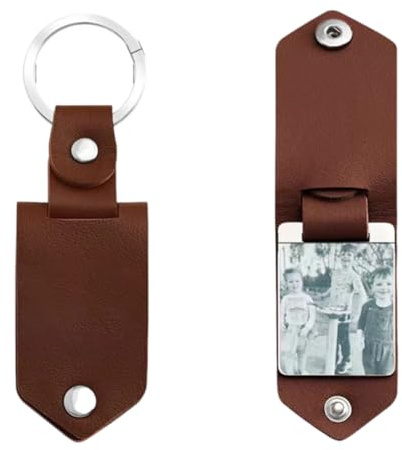 Porte-clés Personalisés Photo en Cuir avec Anneau, Porte-Clés Personnalisable, pour Homme Femme Couples Amis et Famille