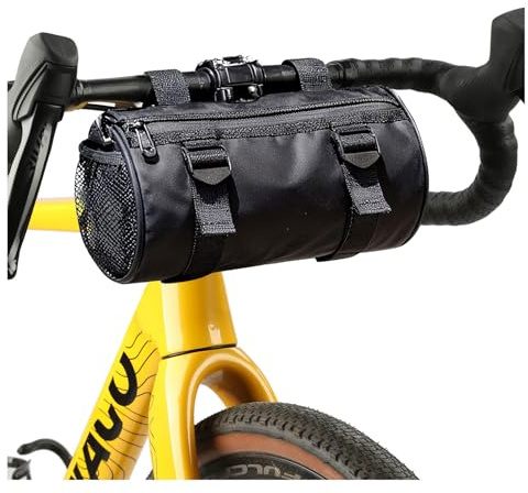 SEAFEW 4L Black Bike Handlebar Bag, Waterproof Bicycle Accessories, Bike Frame Front Pouch with Zipper and Shoulder Strap, Small Mountain Road Bike Barrel Bag