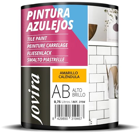 JOVIRA PINTURAS Pintura para Azulejos, Alto Brillo al Agua. Da una imagen nueva a tu cocina y baño. (750 Mililitros, Amarillo Caléndula) -T