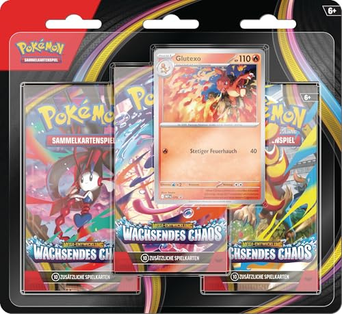 Pokémon-Sammelkartenspiel: 3er-Pack Mega-Entwicklung – Wachsendes Chaos: (1 holografische Promokarte & 3 Boosterpacks)