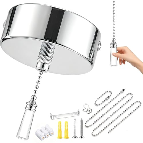 Abnaok Pull Cord Light Switch Bathroom, Ground Wire, Light Pulls for Bathroom with Chain 150cm, Light Pull Handle for Family, Bedroom, Kitchen, Living Room, Hallway