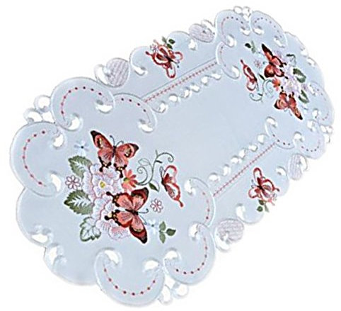 Raebel OHG Tischdecke 40x90 cm Oval Sekt Schmetterlinge Rot Bunt Gestickt Tischläufer Aufleger Frühling Sommer (40 x 90 cm)