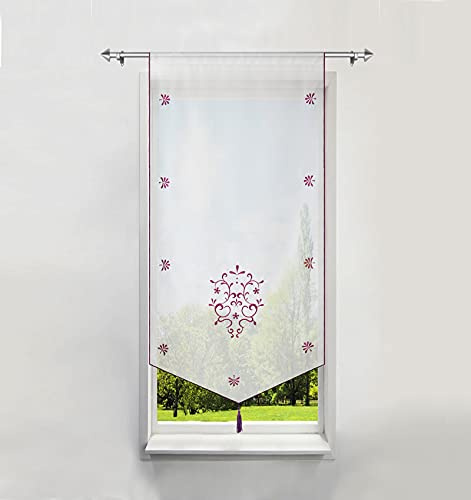 1er-Pack Bildergardine mit Stickerei Raffrollo Voile Transparent Vorhang (BxH 40x90cm, Violett)