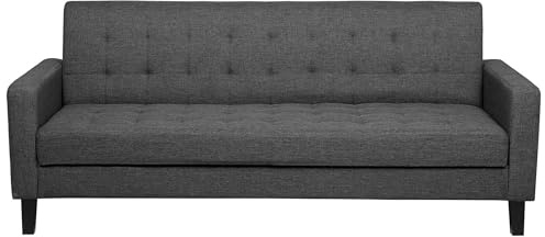 Beliani 3-Sitzer Sofa mit Schlaffunktion Stoffbezug grau gesteppt Holzbeine Retro Vehkoo