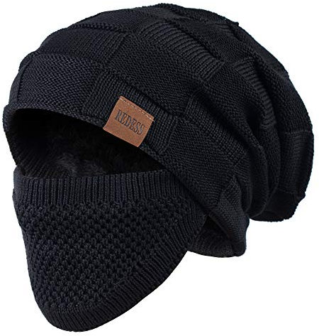 REDESS Beanie Mütze für Herren und Damen Winter Warme Mützen Stricken Slouchy Thick Skull Cap, Black, One Size
