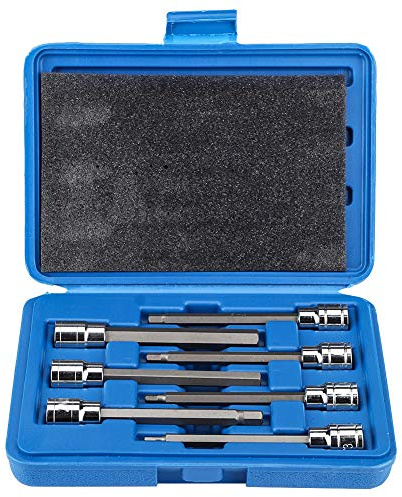 Wakects Extra Long Hex Socket Bit Set of 7, Chrome Vanadium Steel Automobile Drive Repair Tool Kit 3/4/5/6/7/8/10 mm