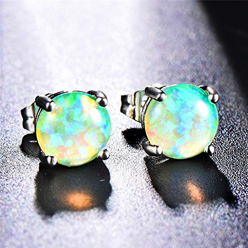 Karriter Grüne Feuer-Opal-Ohrringe 925 Silbergefüllte Runde Ohrstecker Weibliche Geburtsstein-Hochzeitsohrhänger