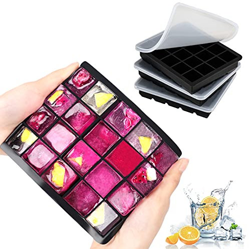 LessMo 3 Paquets Bacs à Glaçons, Moules à Glaçons Silicone 20 Cavités avec Couvercle Amovible Résistant Aux Eclaboussures, Idéal pour Le Whisky, Les Cocktails et Le Vin, Empilables et sans BPA