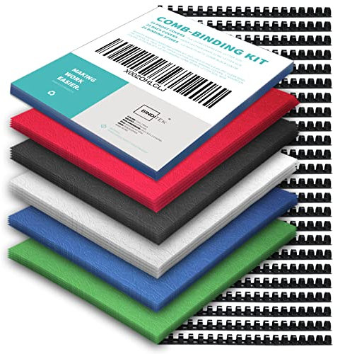 Binditek 74 Pack Binding Covers and Combs kit, Includes 25 Pcs 8Mil Clear PVC, 24 Pcs 1/2 Binding Combs, 25 Color Paper Covers, for 8.5 x 11 Inch