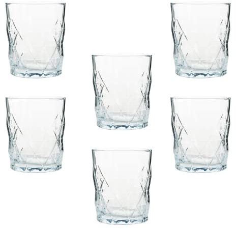 Glasshop Whisky Tumblers - Diamond Cut Design, 345ml - Set of 6 - Dishwasher-Safe, Premium Glassware.