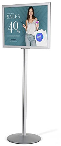 DISPLAY SALES Infoständer Sign in DIN A2 | Doppelseitiger Plakatständer | Flyerständer in silber | Schilderhalter Infodisplay | Kartenständer im Hoch- und Querformat einsetzbar