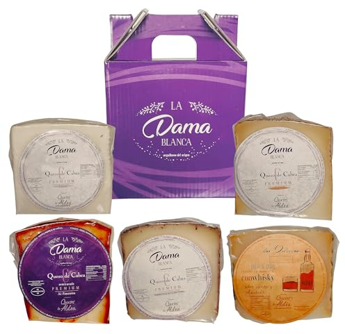 QUESOS LA ALDEA | Coffret Cadeau Gourmand – 5 Portions de Fromage de Chèvre Premium : Tendre, Mi-Affiné, au Vin Rouge, au Whisky et au Piment | Panier Garni à Offrir, Panier de Noël Gourmet