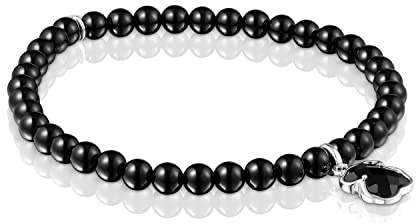 TOUS Pulsera Elástica de Gemas Ónix para Mujer con Motivo de Oso en Plata de Primera Ley 0,9 cm, Clásica y Pura, Colección Icon Color
