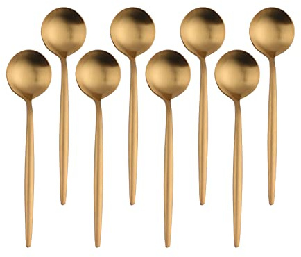BUYER STAR Coffee Spoons 8-Pieces Mini Demitasse Espresso Spoons 18/8 Stainless Steel Teaspoons Set 4.7 Inches for Dessert Cappuccino Cake Ice Cream Sugar Matt Polished Portuguese Style (Gold)