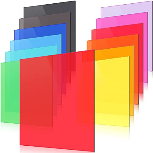 12 Stück farbige, durchscheinende Acrylplatte, 0,3 cm dicke Acrylplatten zum Laserschneiden, bunte Acrylplatte, farbige Acrylplatten, Kunststoffplatten für Glas, DIY, Malerei (20,3 x 20,3 cm)