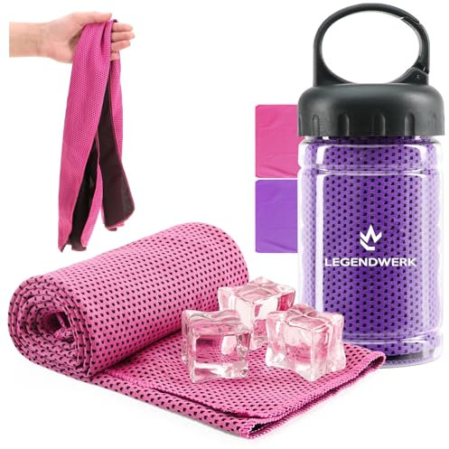 Com-four 2 toallas refrescantes en botella – Toalla refrescante para el calor y el cansancio, quemaduras (2 paños – rosa/morado)