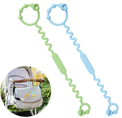 Vicloon Silicone Toy Clip - 2pcs Food-Grade Silicone Pacifier & Sippy Cup Strap, Adjustable Stroller Clip, Baby Anti-Drop Toy Chains For 18+ Month(Blue/Green)