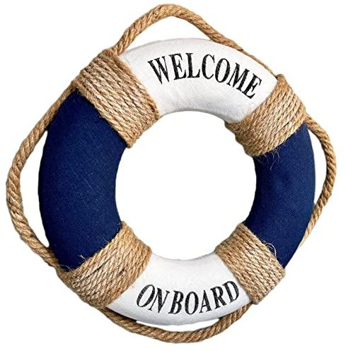 Welcome On Board Life Ring Dark Blue Lifebuoy Nautical Bathroom Wall Decor Gift 30cm