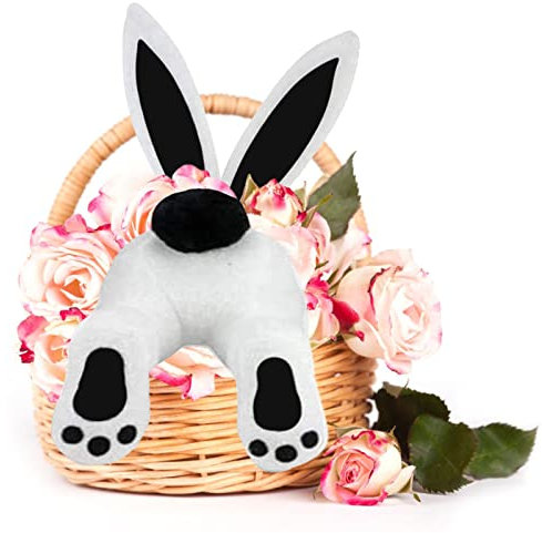Osterkranz mit Hase Hintern, Osterkranz mit Hasenohren Butt, Osterkranz mit Hasenohren Dekorationen, Osterhasenkranz Osterkranz Mit Hasenpopo, Bunny Butt Plüschkranz Ostern Dekor (Schwarz, One Size)