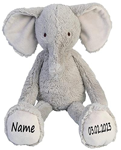 Elefant Stofftier mit Name und Geburtsdatum personalisierbar Kuscheltier Geburtsgeschenk