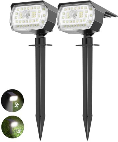 Solar Motion Sensor Lights Outdoor - 43LED Solar Spotlights 650LM, Cold White 650K IP65 Waterproof Wireless, Yard Driveway Walkway2 Pack