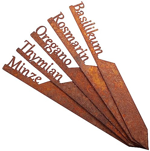 EXTRAVAGANT® Kräuterstecker-Set „Italienische Kräuter“ Gartenstecker Gartendeko Gartenschild Pflanzenstecker Metall Stahl Rost Edelrost wetterfest für Garten Beet Roststecker Gartenschild