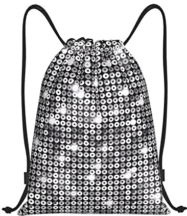 DEHIWI Turnbeutel mit silberfarbenem Pailletten-Muster, großer Kordelzug, Sportrucksack, Schwimmtasche, Sporttasche, Sporttasche, Schwimmtasche, Sporttasche, Reisetasche, Strandtasche für Jungen und