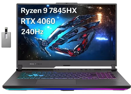 Asus 2023 ROG Strix G17 17.3 pulgadas QHD 240Hz Laptop para juegos, AMD Ryzen 9-7845HX, NVIDIA GeForce RTX 4060, 32GB DDR5, 1TB PCIe SSD, teclado retroiluminado RGB, Wi-Fi 6E, Win 11 Home, gris,