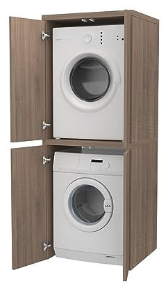 VE.CA - Mueble Lavadora Secadora de Lavandería Con Puertas - Columna de Madera Color Nogal - Ahorra Espacio - Cobertura Para Lavadora - Fabricado en
