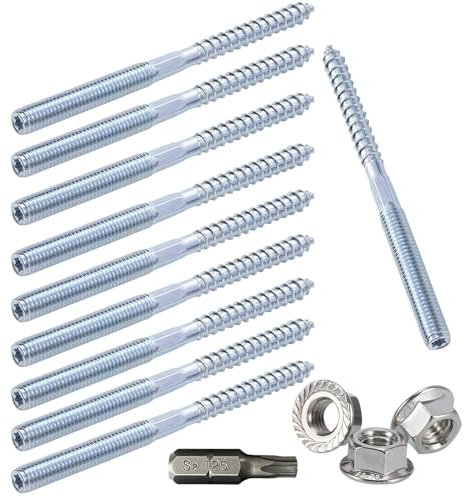 10pcs Vis à Double Filetage M8*80mm Vis à Cheville à Double Extrémité Avec Écrou à Bride pour le Raccordement de Meubles en Bois et l'installation Électrique (M8*80)