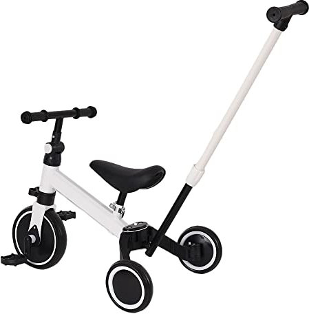 HUOLE 3 en 1 Triciclo Bebé para Niños-Bicicletas sin Pedales para Bebés con Ajustable Asiento Manillar y Desmontables Pedales Regalo de cumpleaños-3 en 1 (Blanco)