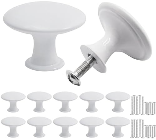 Misuyue 10pc White Drawer Knobs, Round Cabinet Door Knobs Stainless, 30mm Small Cupboard Handles Knob for Wardrobes, Kitchen, Furniture