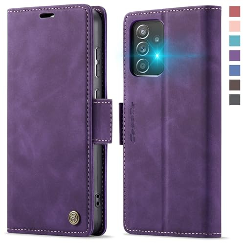 XYGLOW Handyhülle für Samsung Galaxy A52/A52S Hülle Klappbar Premium PU Lederhülle Klapphülle【RFID Schutz】 Kartenfach Standfunktion Schutzhülle für Samsung A52S 5G/ A52 4G/5G Flip Wallet Tasche, Lila