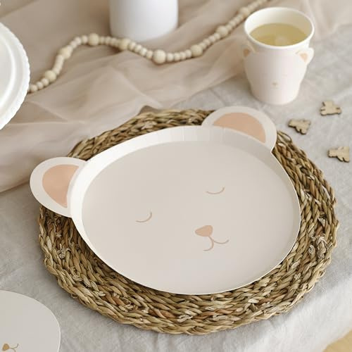Ginger Ray Teddy Bear Shaped White Paper Plates Baby Shower Tableware 8 Pack
