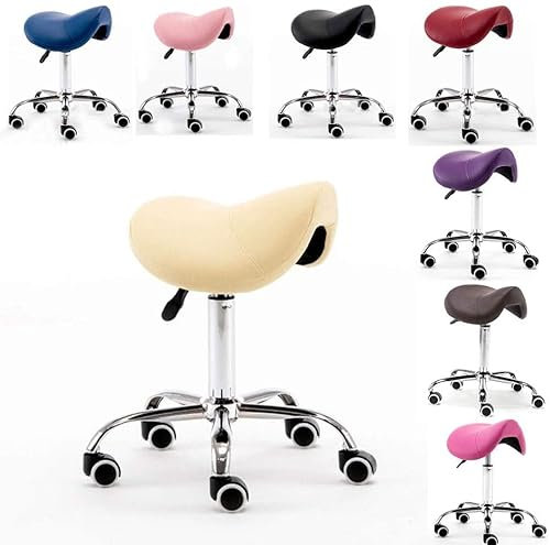 ArhaR Hocker auf Rädern, Stühle, Hocker, drehbarer Sattelhocker, höhenverstellbar, PU, 360 ° drehbar, Massage, Spa, Sattelsitz, Rollen (A)