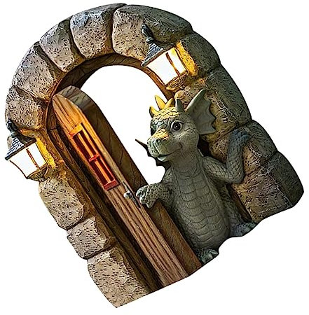 OFFSCH Gartenskulptur Mit Meditierendem Drachen Statue Aus Kunstharz Exzellente Garten-Dekoration Für Haus Und Garten