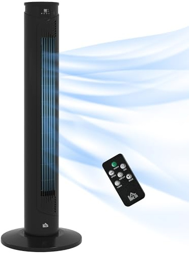 HOMCOM Ventilateur colonne 45W avec télécommande, minuterie 12 heures, mode veille, 3 vitesses, oscillant 70°, ventilateur tour pour maison, chambre à coucher, bureau, noir