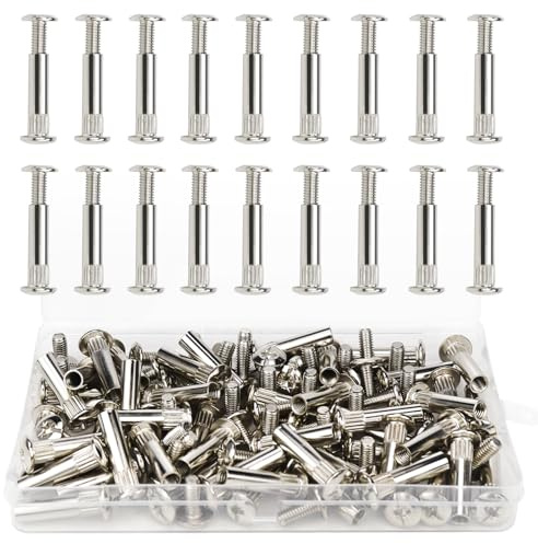 100 Stück Verbindungsschraube Möbelschrauben Hülsenschrauben M6 x 31-40 mm Stahl vernickelt Verbindungsschrauben Möbelverbinder Schrankverbinder (M6)