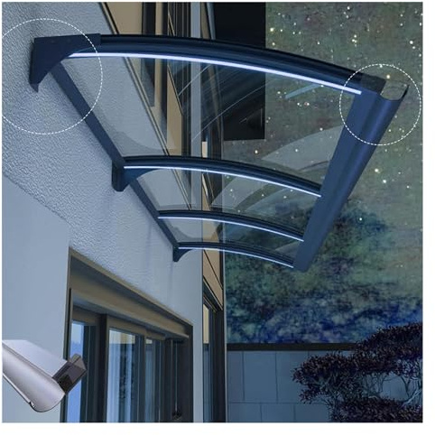 Marquise de Porte Exterieur,Auvent de Porte d'Entrée Évier,Auvent de Fenêtres Autonettoyant à l'eau de Pluie,Auvent Marquise de Protection UV, Drainage des Deux côtés (Size : 60x200cm/24x79in)