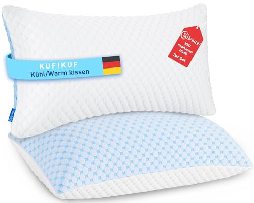 KUFIKUF Kopfkissen 40x80 2er Set, Kühlendes Kopfkissen, Nackenstützkissen Höhenverstellbar für Seiten, Rücken & Bauchschläfer, Ergonomisches Schlafkissen für Nackenschmerzen/Kissen für Allergiker